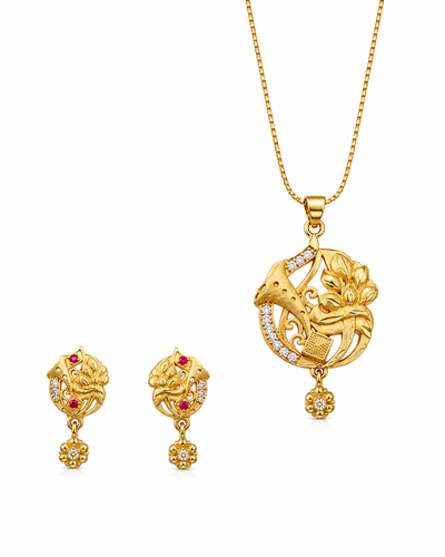Deepika Floral Pendant Necklace & Earrings Set – 18K Gold Plated Jewelry